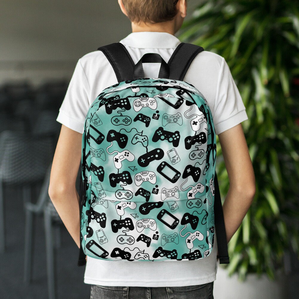 Video Game Controller Backpack - Unisex Tie Dye Blue Gamer Bookbag ...