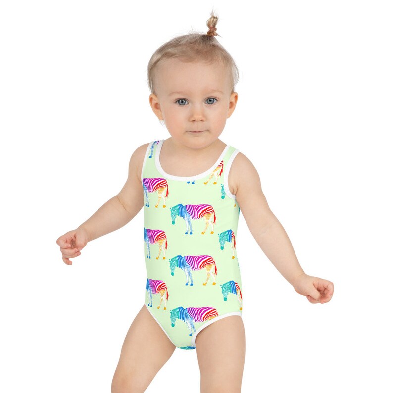 Zebra Kids Swimsuit Rainbow Zebra Bathing Suit Modest Mint Etsy