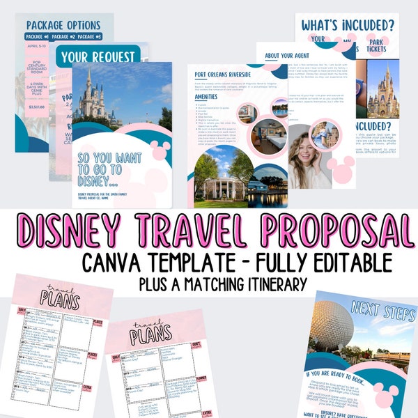 Reisplanner Canva-sjabloon - reisbureau zakelijk voorstel digitale download - vakantieroute - themapark reisbureauformulier