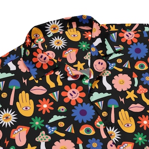 Funky Unisex Button Up Shirt - Hippy Trippy Hawaiian Shirt - Men&#39;s Unique Fun Office Shirt - Psychedelic Design