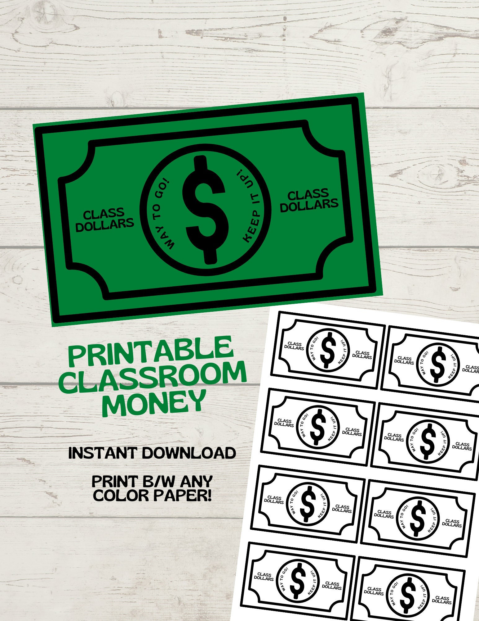 Classroom Money PDF Printable - Easy Classroom Rewards - Fake Money - School Behavior Incentives - Teacher Resources Instant Download