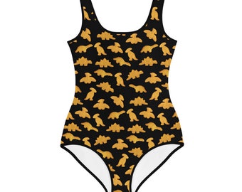 Dino Chicken Nuggie Swimsuit - Youth Girls Swimming Suit - Dino Chicken Nuggets Bathing Suit - Dino Birthday - Tween Modest Swim