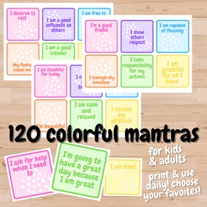 120 Affermazioni giornaliere per tutte le età - Carte Mantra giornaliere stampabili per bambini e adulti - Risorse colorate per consulenti - Costruisci fiducia
