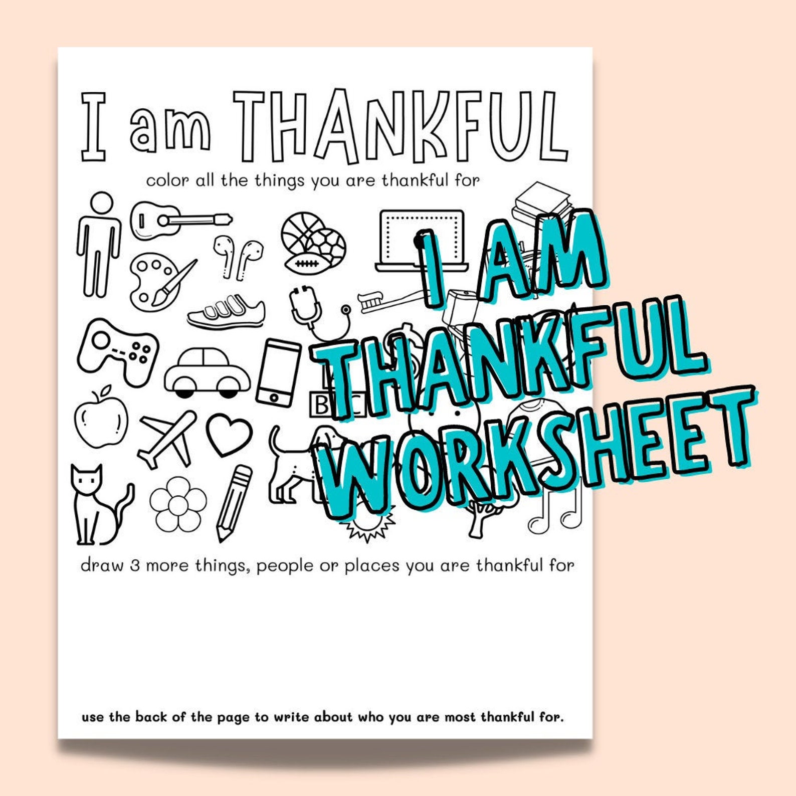 I Am Thankful Worksheet Thankful Writing Coloring Etsy