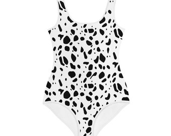 Dalmatian Dog Spots Swimsuit for Girls Sizes 8-20 - Modest, Flattering One Piece Bathing Suit - Trendy Animal Print Swimwear