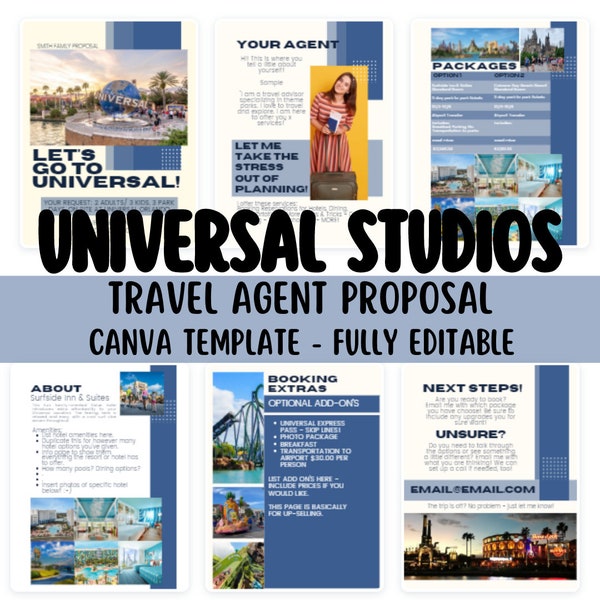 Trip Planner Canva Template - Travel Agent Business Proposal Digital Download - Vacation Itinerary - Theme Park Travel Agent Form