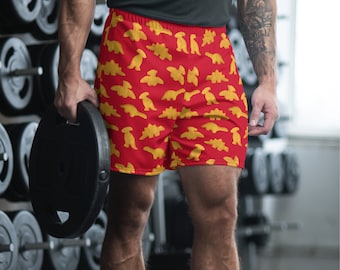 Dino Chicken Nuggie Swimsuit for Men - Men&#39;s Ketchup Red Swim Trunk - Dinosaur Gym Shorts - Dino Chicken Nuggets Waterproof Athletic Shorts