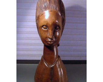 Vintage Folk Art Sculpture Female Head 12"