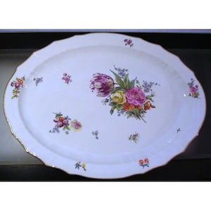 Antique 19th c Royal Copenhagen Saxon Flower Oval Platter 20&quot;