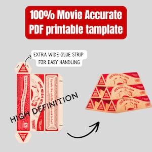 May include: A printable PDF template for a One Wish Willow box, featuring red and cream graphics with text including 100% Movie Accurate PDF printable tamplate, Extra wide glue strip for easy handling, and High definition, shown flat and assembled.
