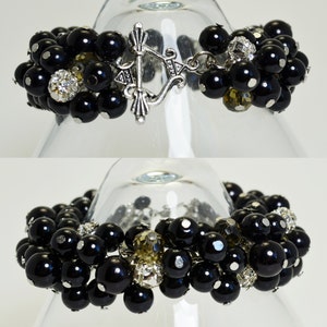 Black Pearl bracelet, Black Pearl and Rhinestone Bracelet, chunky bracelet. wedding bracelet, black beaded bracelet, black crystal bracelet image 5