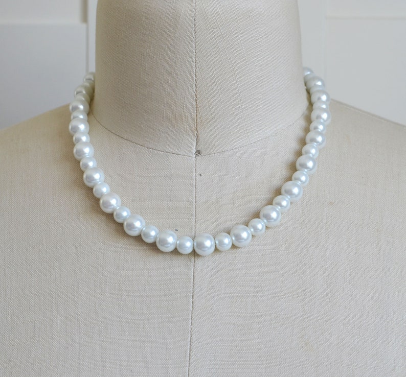 White Pearl Jewelry Set, Pearl Bridesmaid Jewelry Set, White Pearl Necklace, White Flower Girl Jewelry, Inexpensive White Pearl Necklace image 5