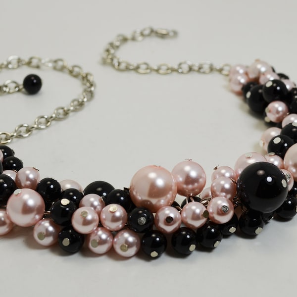 Pink Pearl Necklace, Black/Pink Chunky Necklace, Black Pearl Necklace, Bridesmaid Necklace Black & Pink, Pearl Necklace, Baby Pink Necklace