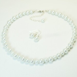 White Pearl Jewelry Set, Pearl Bridesmaid Jewelry Set, White Pearl Necklace, White Flower Girl Jewelry, Inexpensive White Pearl Necklace image 2
