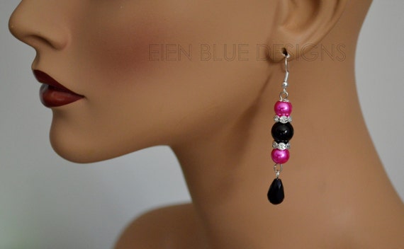 Pink and store black earrings