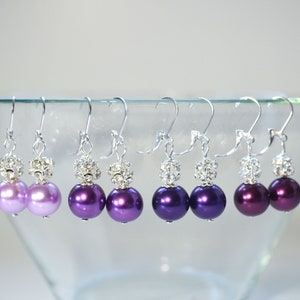 Shades of Purple Pearl/Rhinestone Earrings, Plum Earrings, Purple Earrings, Lilac Pearl Earrings, Burgundy Pearl Earrings, Sparkly Earrings