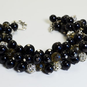 Black Pearl bracelet, Black Pearl and Rhinestone Bracelet, chunky bracelet. wedding bracelet, black beaded bracelet, black crystal bracelet image 1