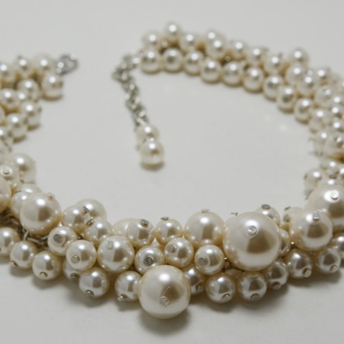 Chunky Pearl Necklace Pearl Cluster Statement Bridal - Etsy