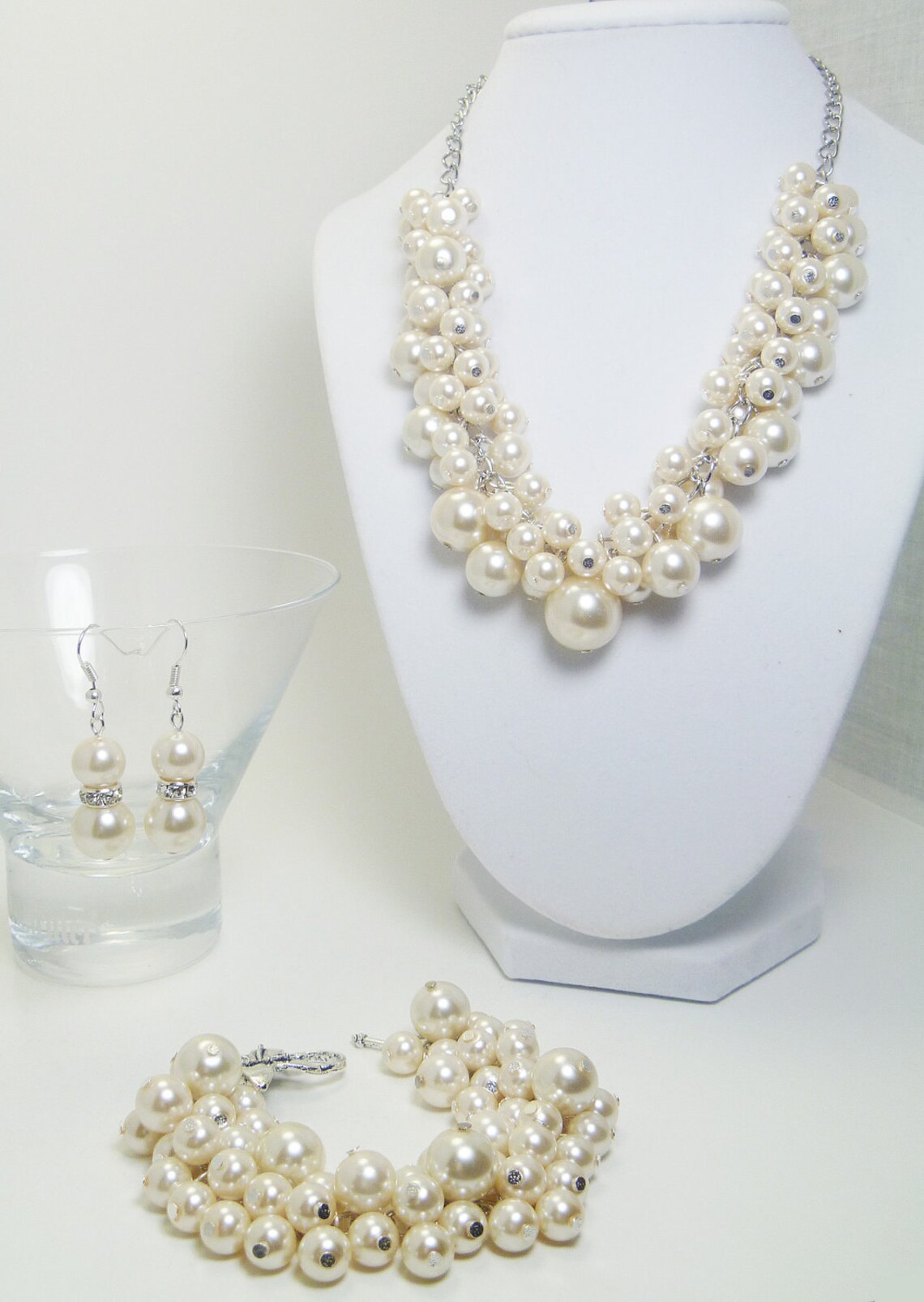 Ivory Pearl Cluster Jewelry Set Ivory Cluster Necklace Ivory Etsy