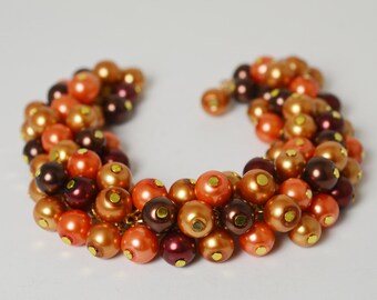 Fall Colors Bracelet, Chunky Pearl Bracelet, Gold Pearl Bracelet. Harvest Bracelet, Gold and Brown Jewelry, Fall Inspired Pearl Bracelet