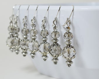 Smoky Crystal Earrings, Crystal Dangle Earrings, Vintage Style Earrings, Bridesmaid Earrings, Gray Crystal Earrings, Vintage Wedding Jewelry