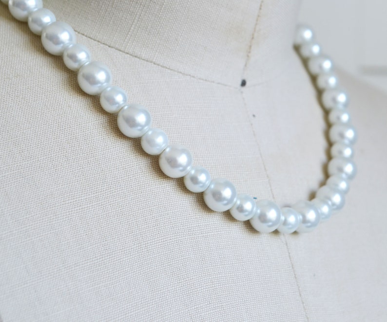White Pearl Jewelry Set, Pearl Bridesmaid Jewelry Set, White Pearl Necklace, White Flower Girl Jewelry, Inexpensive White Pearl Necklace image 7