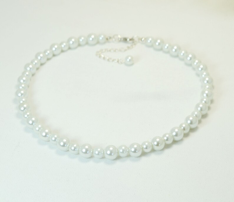 White Pearl Jewelry Set, Pearl Bridesmaid Jewelry Set, White Pearl Necklace, White Flower Girl Jewelry, Inexpensive White Pearl Necklace image 6
