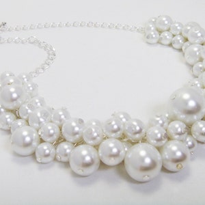 White Pearl Necklace, Pearl Cluster Necklace, Bridal Pearl Chunky Necklace, Pearl Cluster Necklace, Bridesmaid Pearl Necklace, Pearl Jewelry image 2