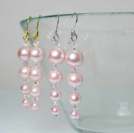 Pink pearl dangle earrings sale
