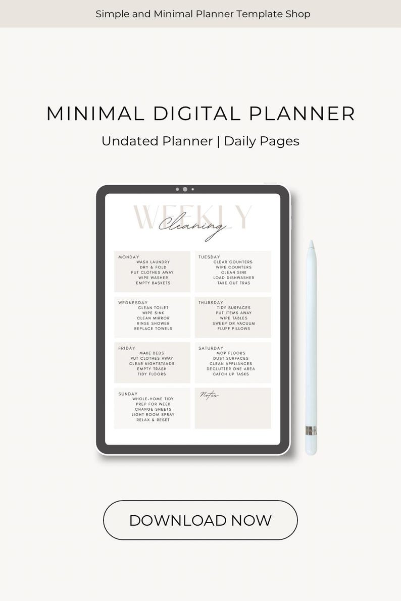 Weekly Home Cleaning Checklist - Printable Reset Schedule (digital ...