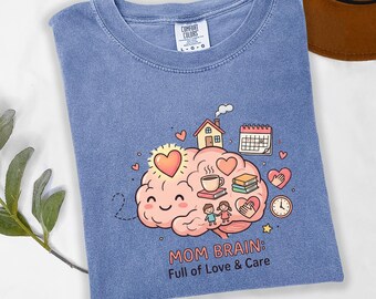 Mom Brain Illustration T-Shirt, Motherhood Humor Apparel, Comfort Colors Tee