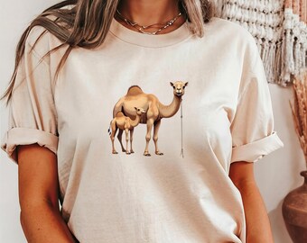 Mother and Baby Camel T-Shirt, Mama Camel Illustration, Animal Family Tee