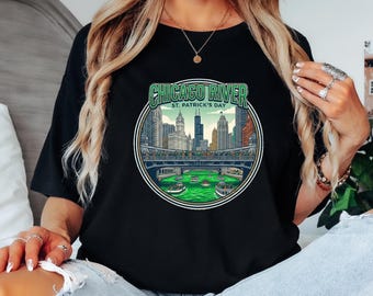 Chicago River St. Patrick's Day T-Shirt, Green Skyline Festival Tee