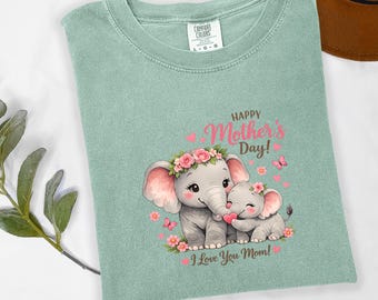 Mama Elephant Calf T-Shirt, Happy Mother's Day Illustration, Animal Family Gift