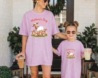 Mother Goat and Kids Farm Animal T-Shirt, Mama Goat Illustration, Mother's Day Gift