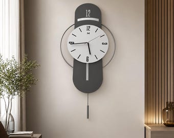 Grote antracietzilveren wandklok Modern Scandinavisch metaal Stil kwarts Woonkamerdecor Minimalistische decoratieve wandklok Batterijvoeding