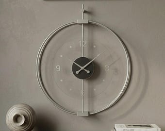 Large Tamper - Proof Glass Metal Wall Clock, Premium Modern Decorative Silent Quartz Round Wall Clock, Luxury Home and Office Wall Décor