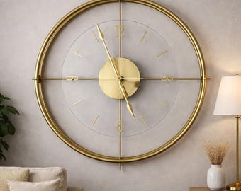 Large Tamper - Proof Glass Metal Wall Clock, Premium Modern Decorative Silent Quartz Round Wall Clock, Luxury Home and Office Wall Décor