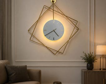 Large Asymmetrical Wall Clock, Modern Metal Wall Clock, Scandinavian Decor, Silent Quartz Clock, Gold Luxury Wall Decor