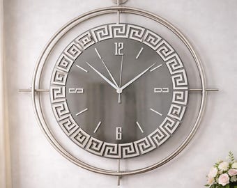 Silver Mirror Wall Clock LED Backlit Metal Wall Clock Luxury Modern Decorative Wall Clock Large Living Room Scandinavian Home Decor