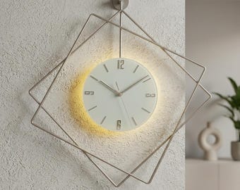 Large Asymmetrical Wall Clock, Modern Metal Wall Clock, Scandinavian Decor, Silent Quartz Clock, Silver Luxury Wall Decor
