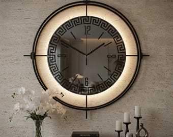 Black Mirror Wall Clock LED Backlit Metal Wall Clock Luxury Modern Decorative Wall Clock Large Living Room Scandinavian Home Decor