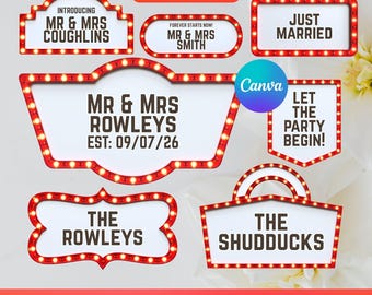 Customizable Wedding Bottle Service Signs (Set of 7) | Marquee Grand Entrance Decor | Editable Canva Template | Vegas Wedding Bar Signage