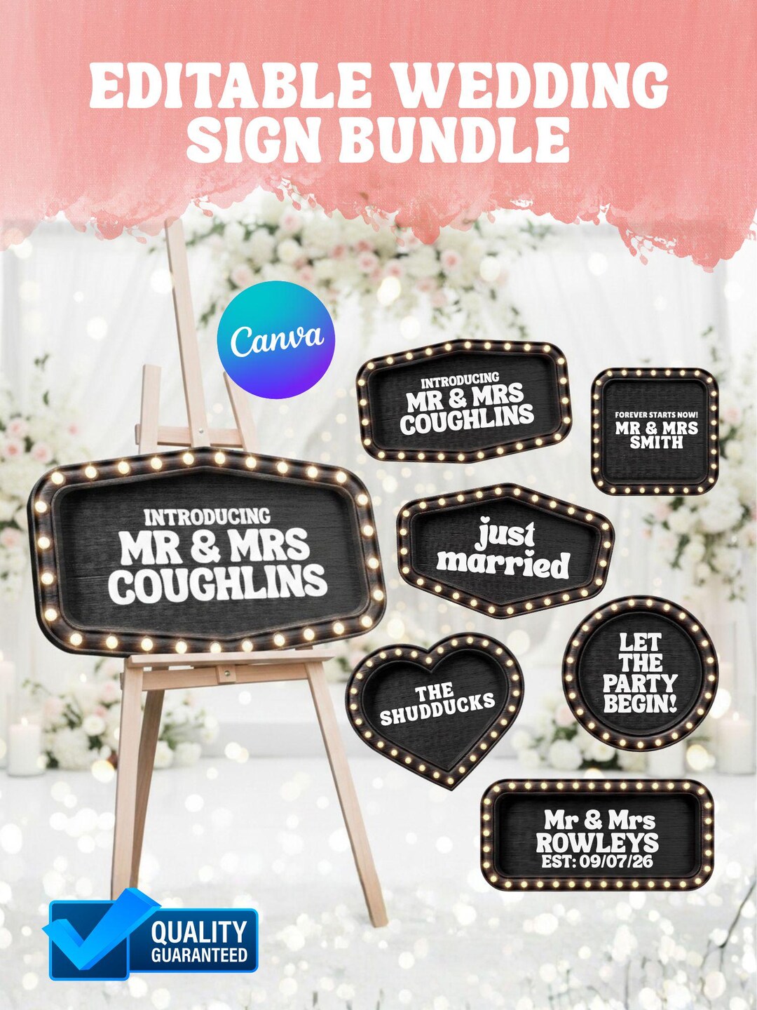 Wedding Marquee Sign Template Bundle (6 Signs) | Black Wood Entrance ...