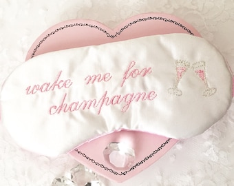 WAKE ME for CHAMPAGNE sleep mask, Bridesmaid gift, Brunch party favor, 21st birthday gift, Satin sleep mask, Bachelorette party favor