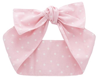 Pink Polka Dots Headband, Kawaii Square Bow Headband, Pin Up Retro Headscarf