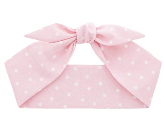 Pink Polka Dots Headband Ponytail Bun Hair Scarf Knotted Tie On Purse Bow Kawaii Cosplay Photo Prop Hair Pin Up Retro Headscarf • WHITE DOTS