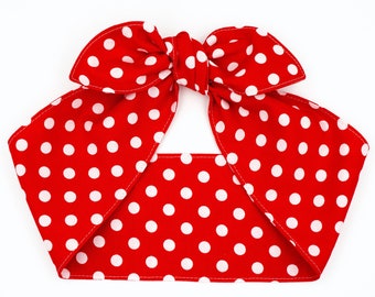 ROSIE THE RIVETER Tie On Wide Headband, Red Polka Dots Top Knot Headband