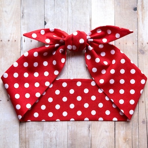 Christmas Red Polka Dots Headband, Girl Power We Can Do It, Pin up Rockabilly Retro, ROSIE THE RIVETER Headscarf