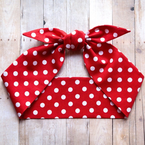 Christmas Red Polka Dots Headband, Girl Power We Can Do It, Pin up Rockabilly Retro, ROSIE THE RIVETER Headscarf